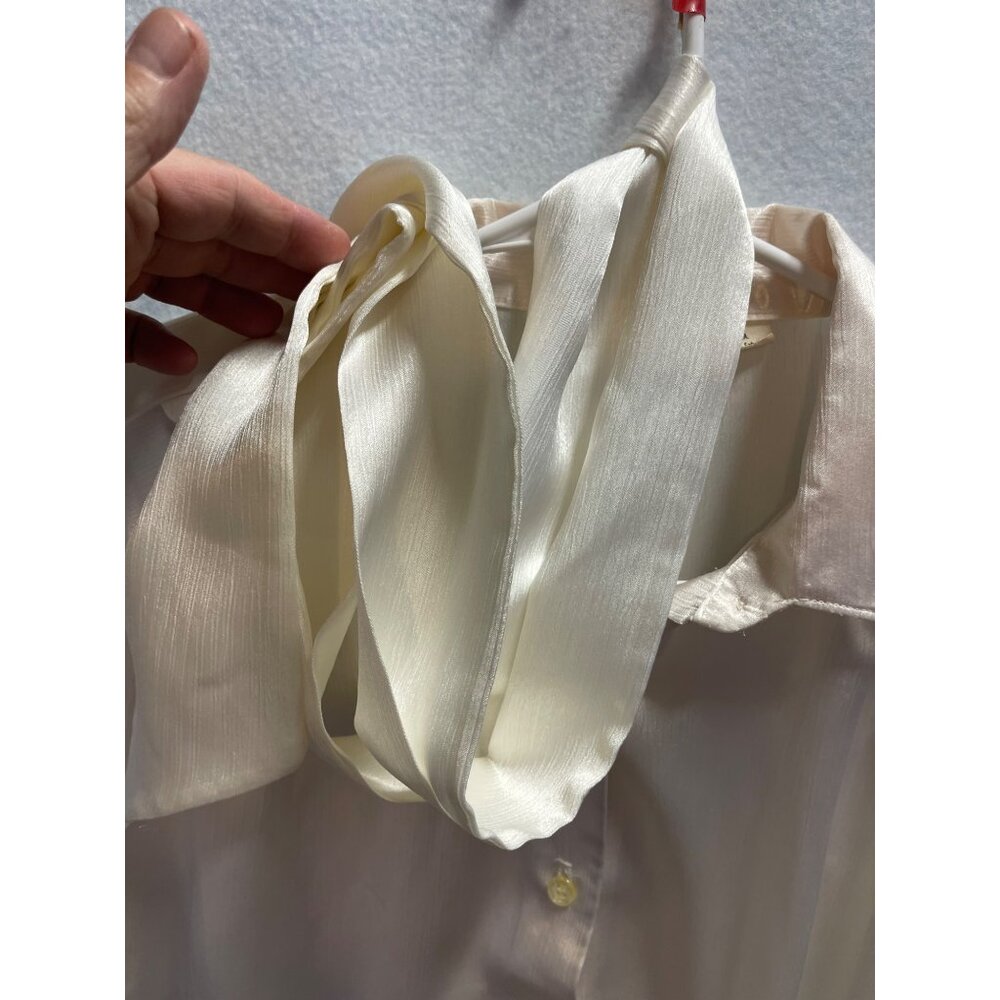 Vintage Russ Satin Business Blouse with Scarf Button Up Long Sleeve Size 12 - Picture 5 of 12